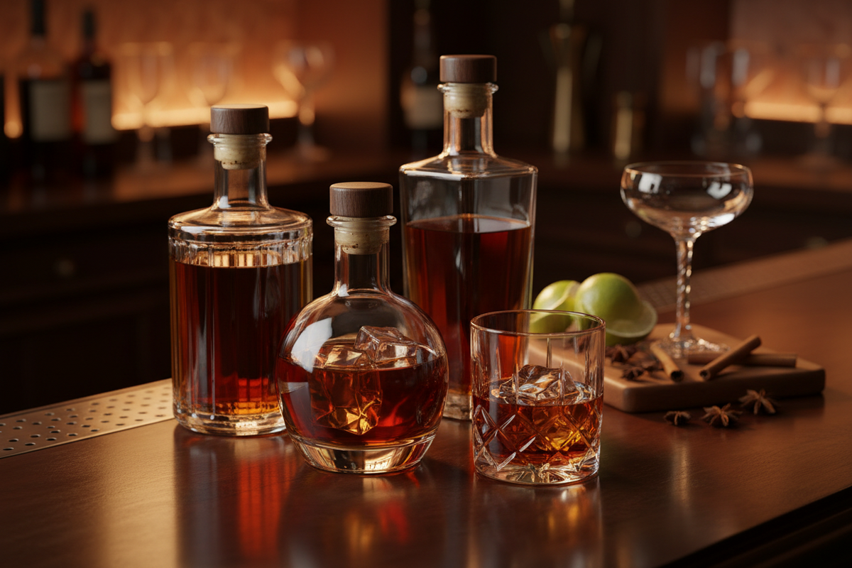 Berliner Premium Rum in Flasche und Glas stilvoll und hochwertig präsentiert