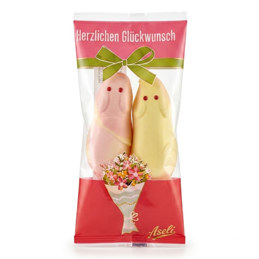 Aseli Riesenmäuse 2er Pack Herzlichen Glückwunsch – traditionelle Berliner Schaumzucker-Spezialität als süßes Geschenk und Mitbringsel aus Berlin.