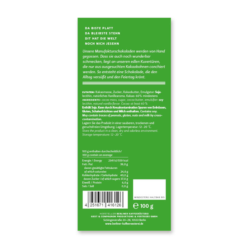 BKR Classic Line Zartbitter-Schokolade 60% Kakao 100g