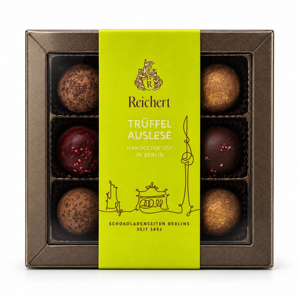 Confiserie Reichert Trüffelauslese, Pralinenschachtel mit neun handgefertigten Trüffeln