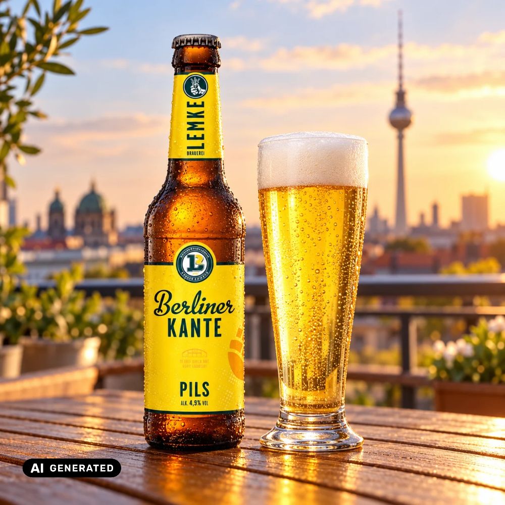 Lemke Berliner Kante Pilsflasche und Bierglas, 0,33 l, 4,9% vol.