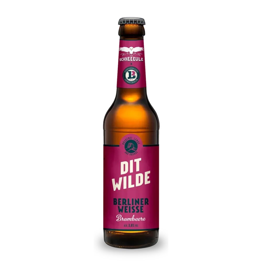 Bierflasche Schneeeule „Dit Wilde“ Berliner Weisse, Brombeere; violettes Etikett