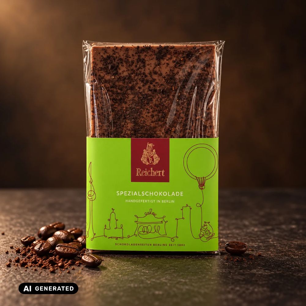 Schokoladenpackung Reichert Spezialschokolade in Folie, Vollmilch-Kaffee-Schokolade, 95 g