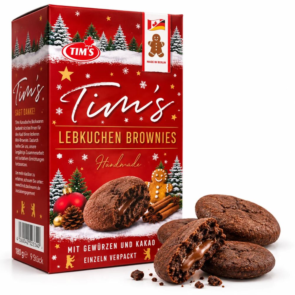 Tim’s Lebkuchen-Brownies, 9 einzeln verpackte Stück mit Gewürzen und Kakao; schokoladige Füllung
