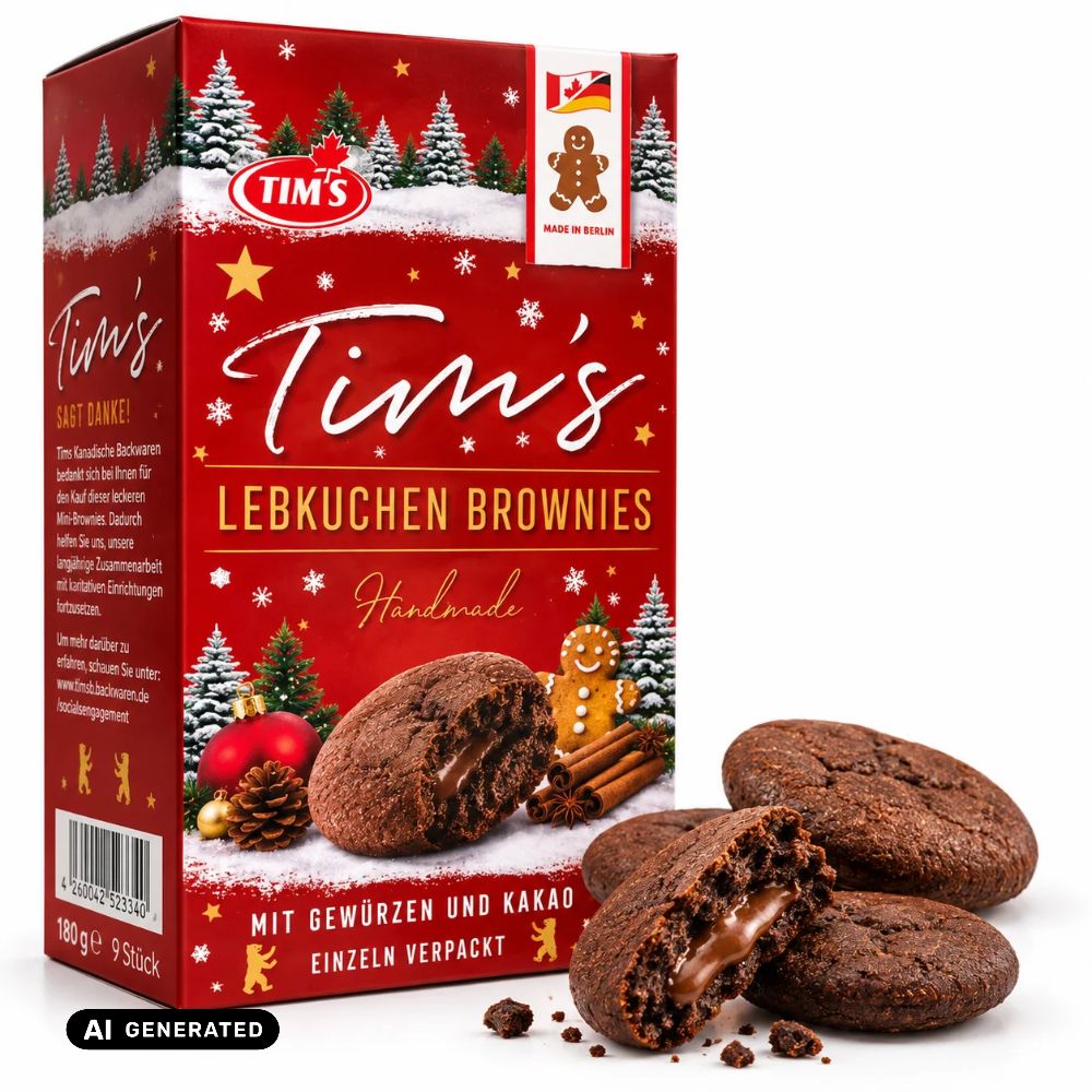 Tim’s Lebkuchen Brownies Packung, 9 einzeln verpackte Brownies mit Kakaofüllung