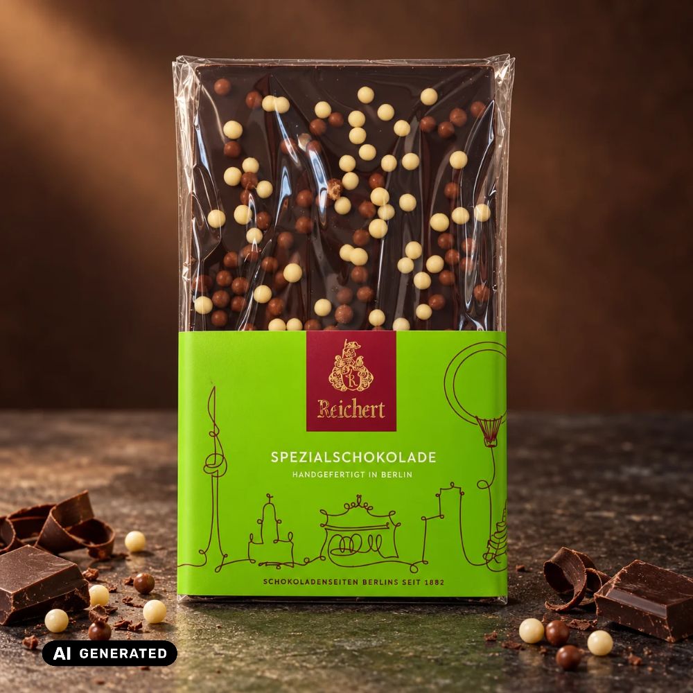 Zartbitter-Schokoladen-Packung 59% mit Crispkugeln (95 g), Reichert, mit Schokostücken