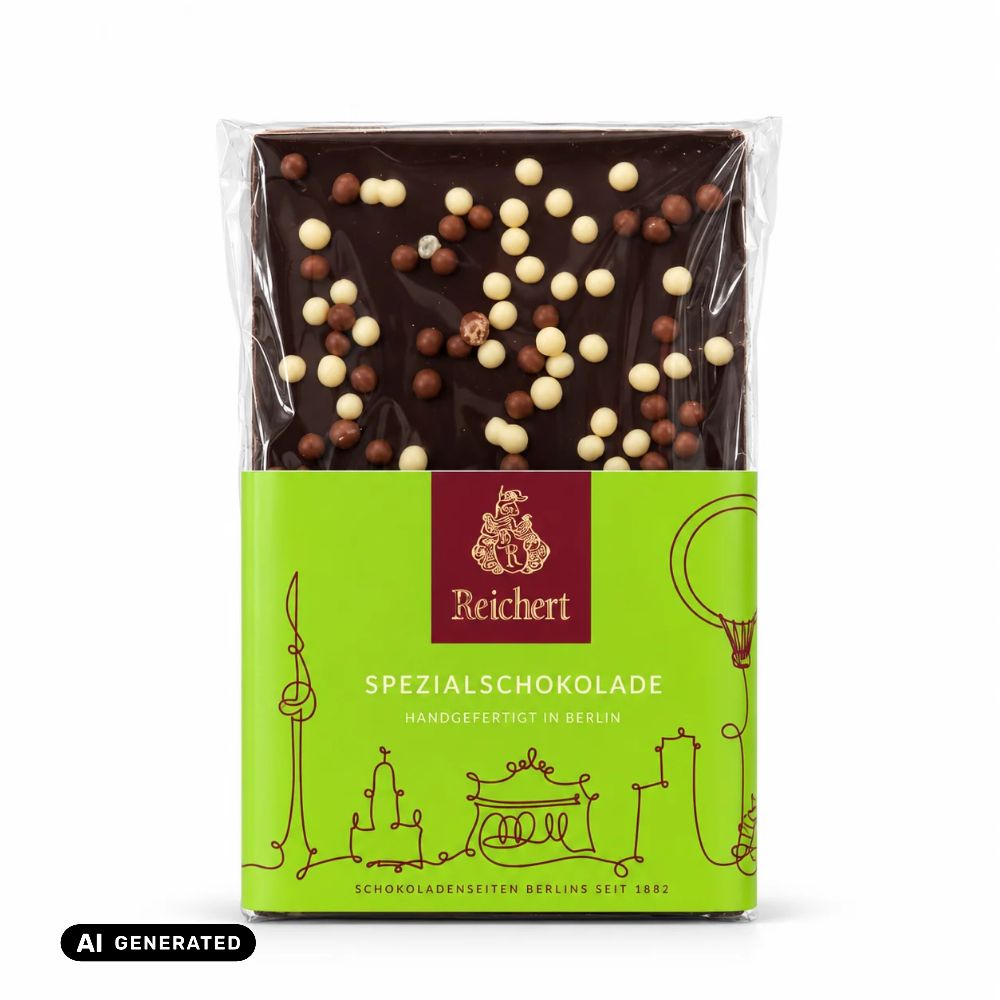 Zartbitter-Schokoladen-Packung 59% mit Crispkugeln (95 g), Reichert, Vorderansicht